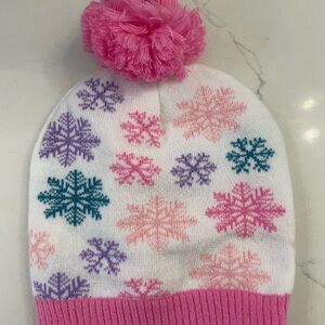 Pink and White Snowflake Kids Beanie